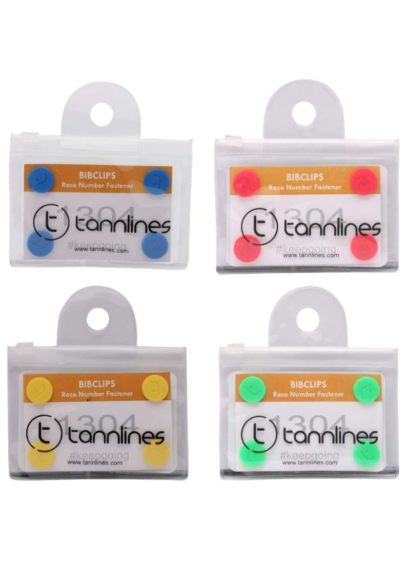 Tannlines BibClips - Marathon Race Number Fastener (Set of 6 Clips) | Say No to Safety Pins | No Making Holes on Your Running Top | Patented Design | 4 Color Combo