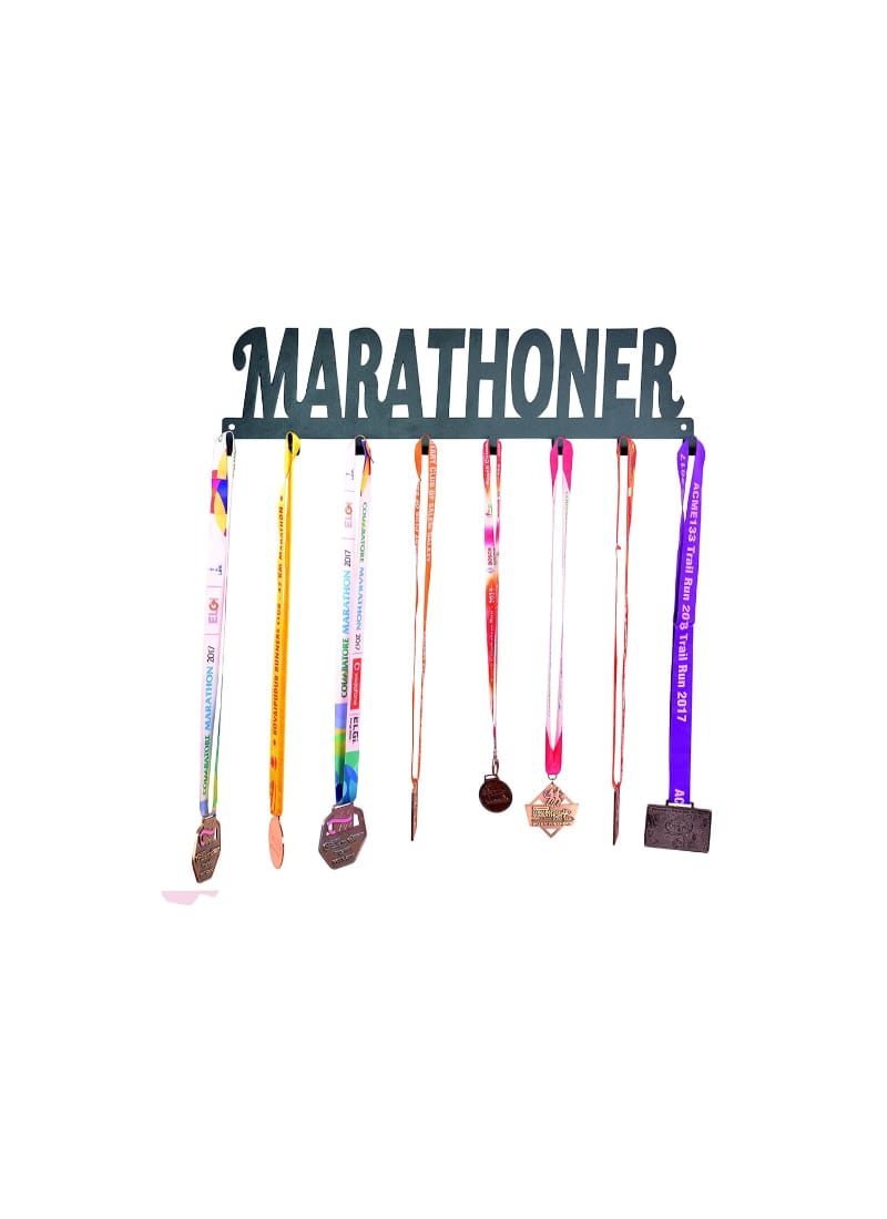 RUNWYND Marathoner Hooked Medal Hanger - Black (41 cm x 12 cm)