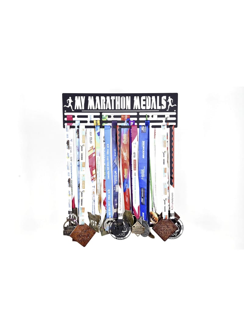 RUNWYND My Marathon Medals Medal Hanger - 3 Rows - Black (51 cm x 15 cm)