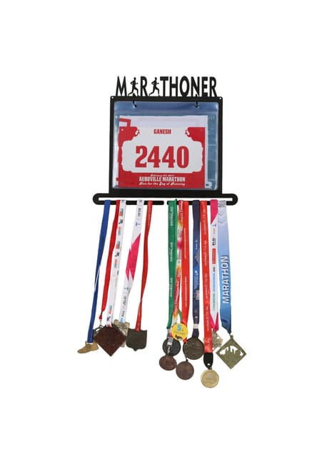 RUNWYND Marathoner All in One Medal Hanger & Bib Display Unit - Black (35 cm x 33 cm)