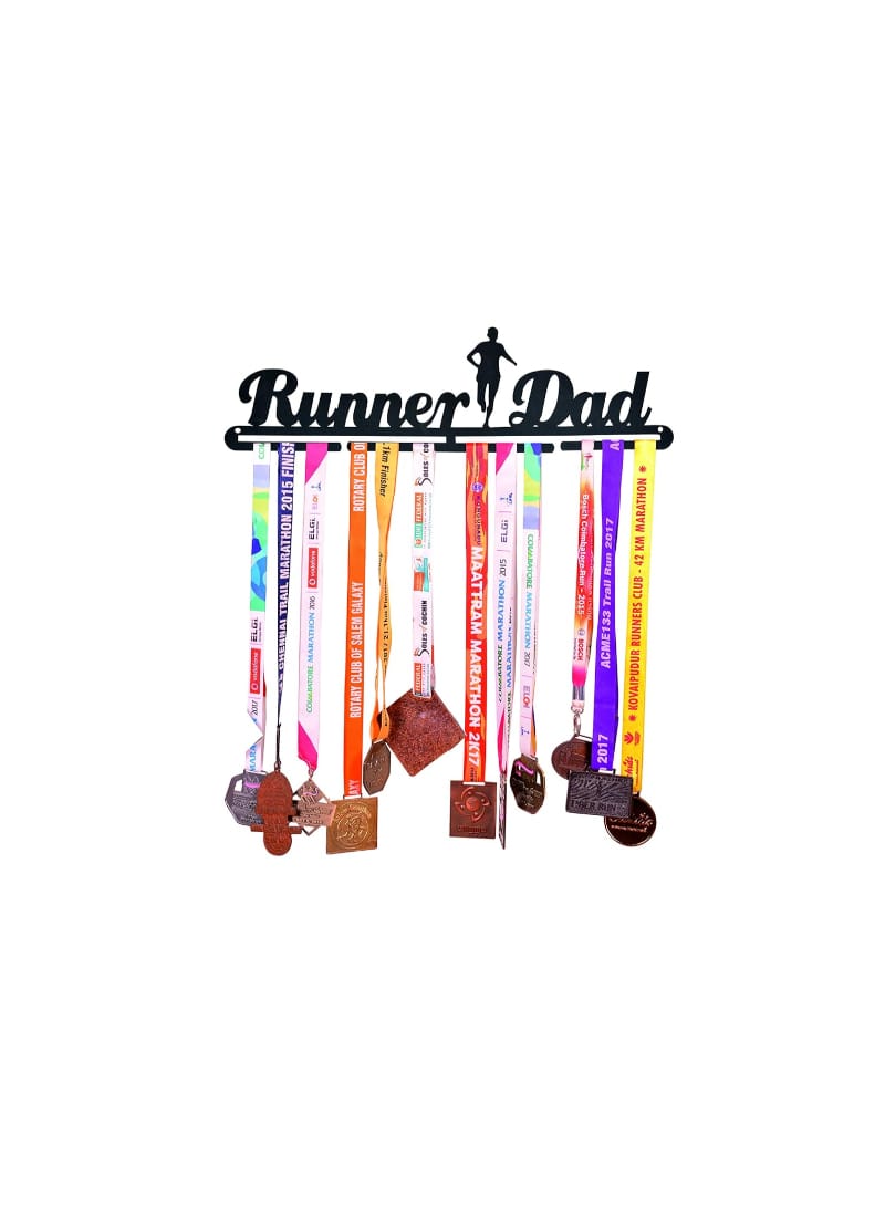 RUNWYND Runner Dad Medal Hanger - Black (51 cm x 14 cm)