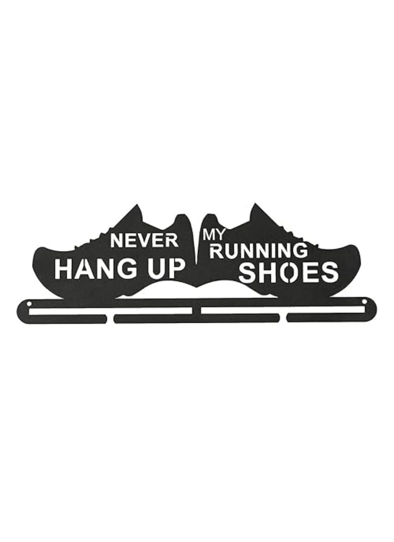 RUNWYND Never Hang Up My Running Shoes Medal Hanger - Two Feet - Black (41 cm x 15 cm)