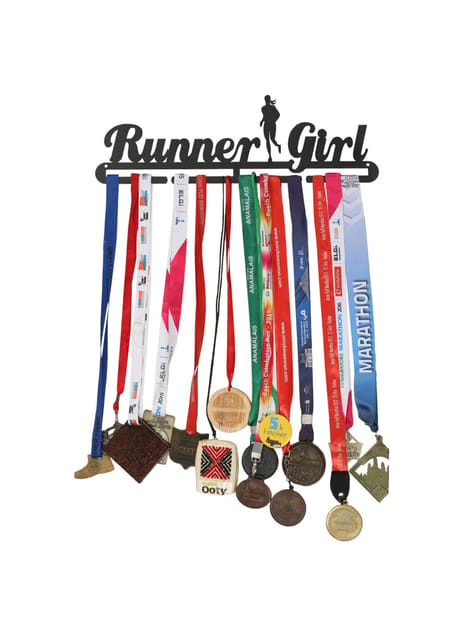 RUNWYND Runner Girl Medal Hanger - Black (48 cm x 15 cm)