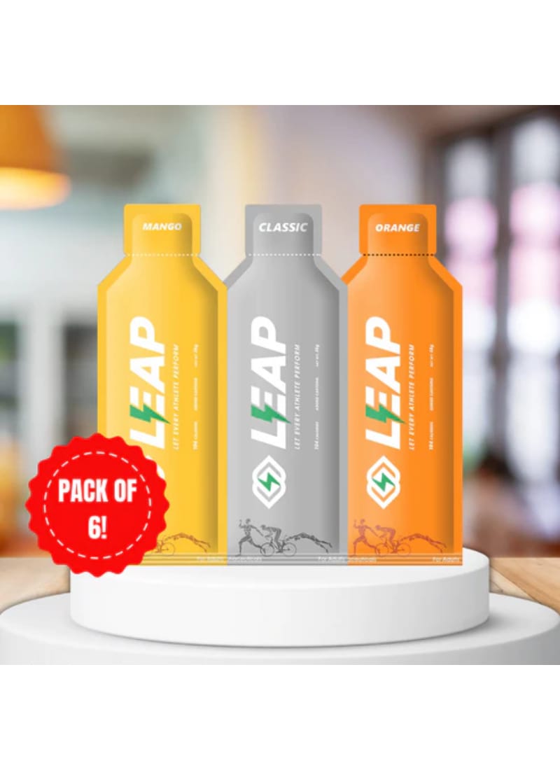 Pack of 6 Leap Energy Gels : Assorted Flavors of 2 Mango-2 Orange-2 Ginger