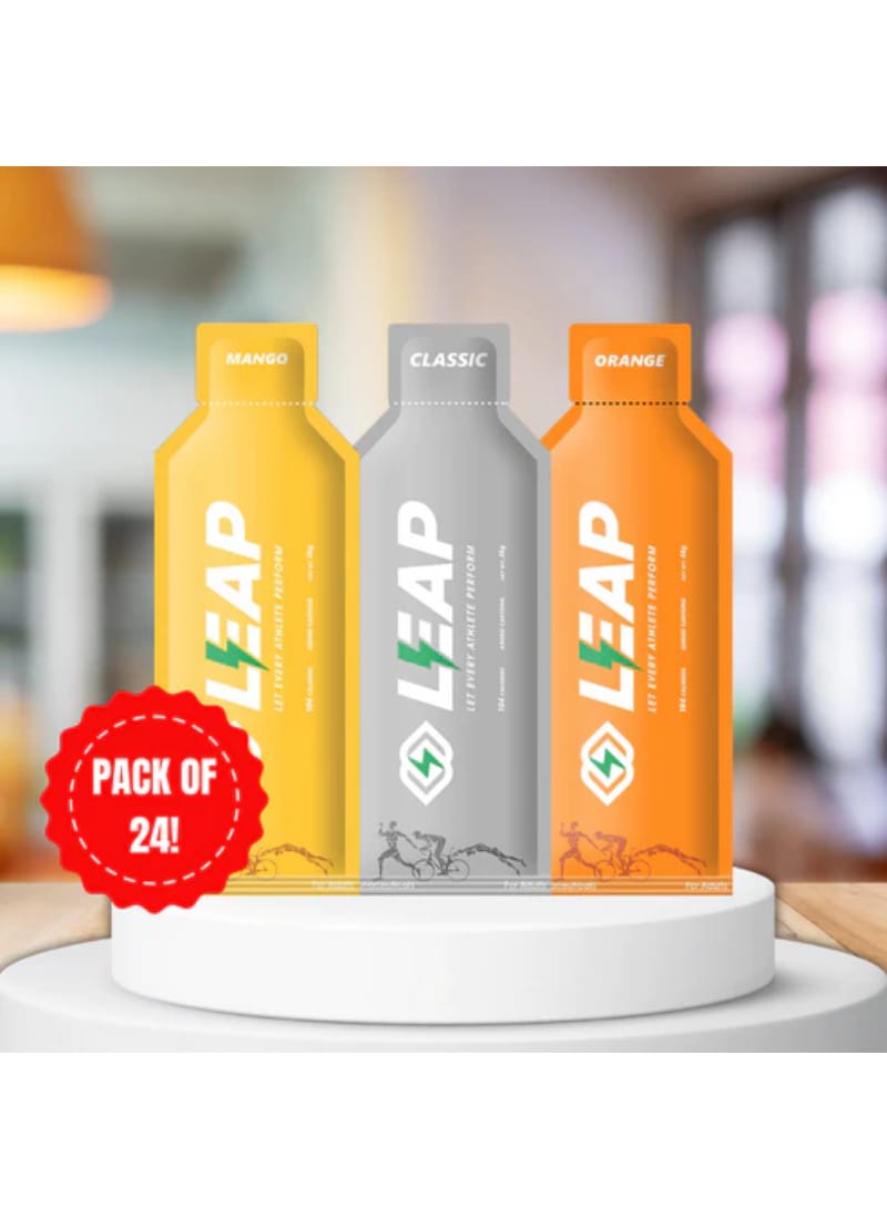 Pack of 24 Leap Energy Gels : Assorted Flavors of 8 Mango-8 Orange-8 Ginger