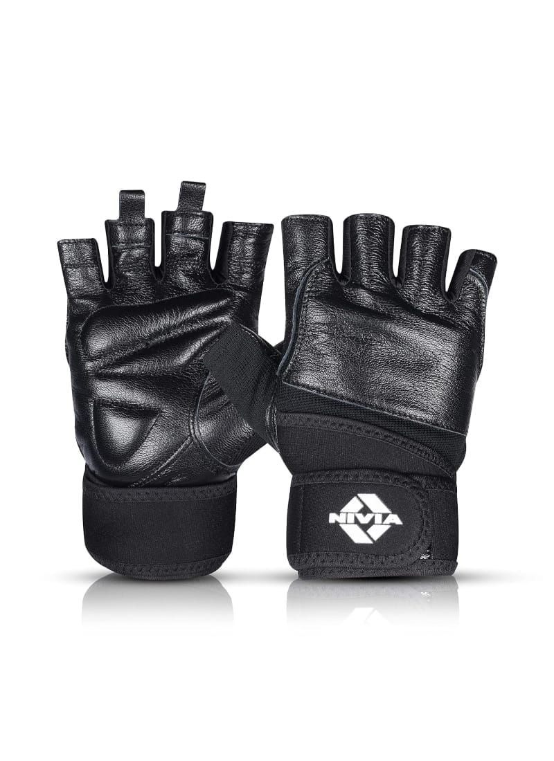 Nivia Venom Weight-Liftng Gym Gloves Genuine Leather with Neoprene Strap for Palm Protection