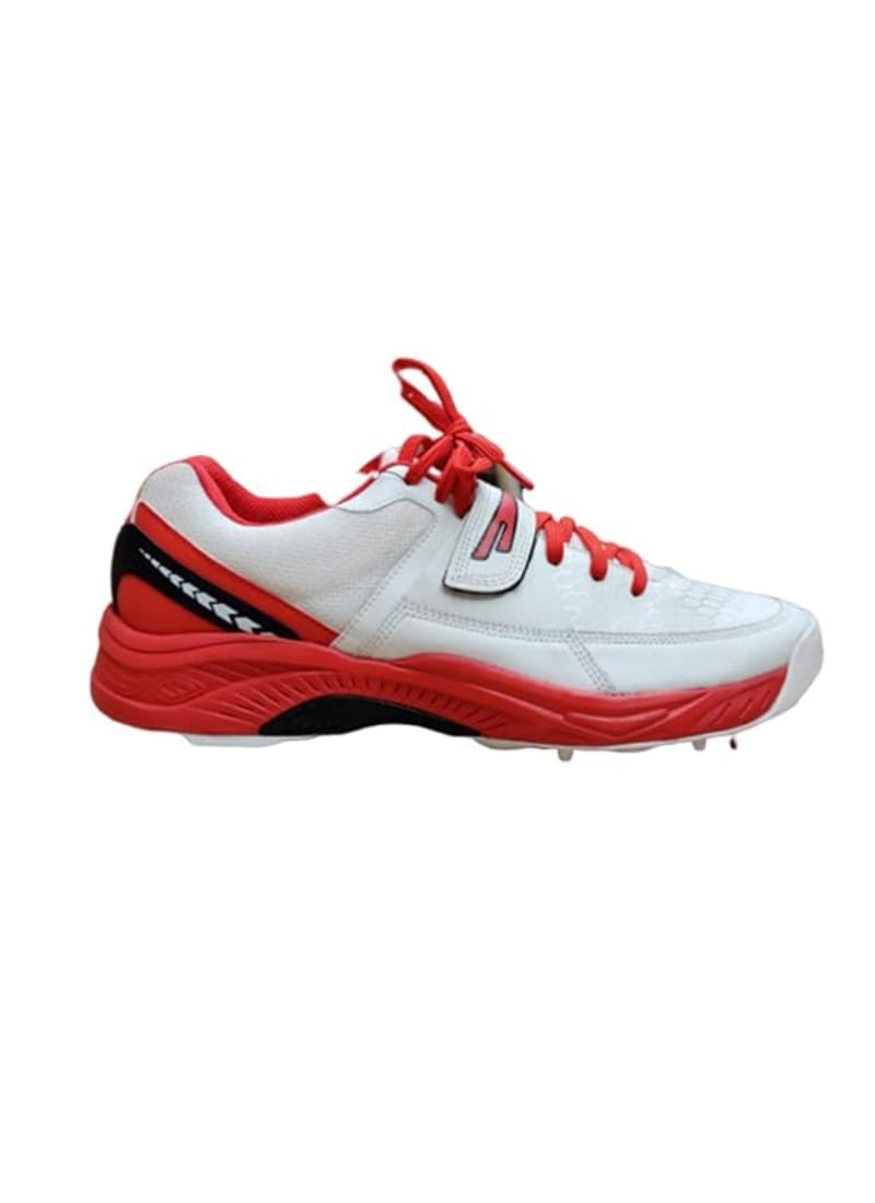 Star Impact Reach Metal Spikes Cricket Shoes, White Red