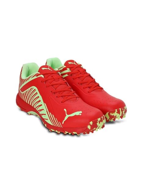 Puma FH 22 Men's Rubber Cricket Shoe, Red-Speed Green