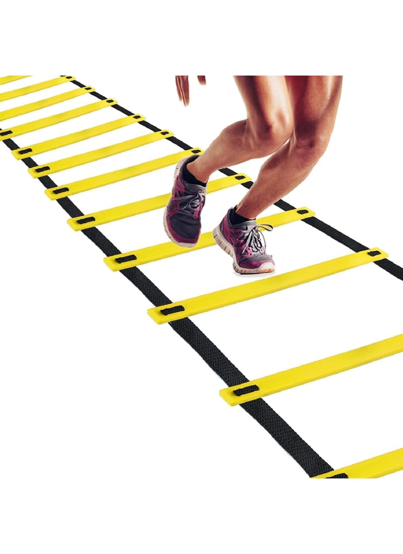 Fitfix® Super Speed Agility Ladder - Track and Field Sports Training for Football & Any Sports - 2 Meter, Flat and Lightweight - Adjustable Yellow Rungs