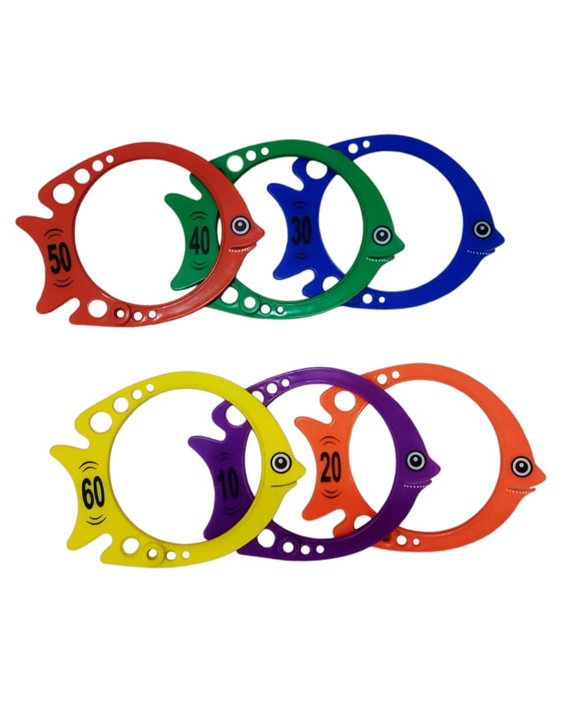 Fitfix™ Pool Diving Fish for Play Fun Games Kids Diving Verticle Swimming Skills Improvement and Hand Eye Coordination Training/Coloured Numbered Diving Vertical Fish - Set of 6 Made in India