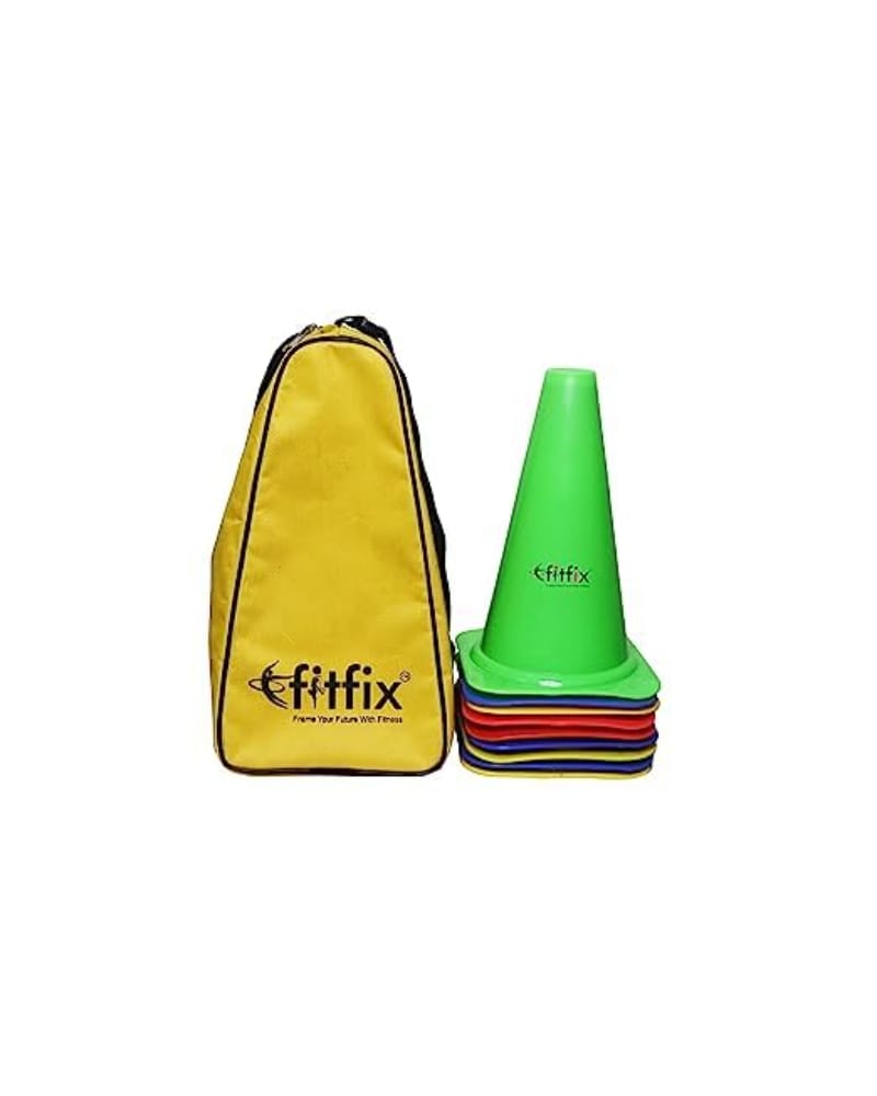 Fitfix Agility Marker Plastic Cones - Multicolor Sports Training Set (Pack of 12) - Ideal for Soccer, Cricket, Track and Field, Dog Agility - Includes Strong Storage Carry Bag - 6-Inch Height, Small Size"