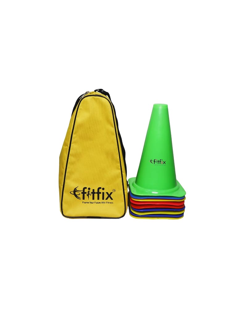 Fitfix Agility Marker Cones  Cricket, Training in polyethylene for Sports Training, Traffic Cone, Dog Agility and Outdoor Agility Training - Multicolor (Pack of 12) (Height 9 Inches - Medium) comes with strong STORAGE CARRY BAG to go anywhere
