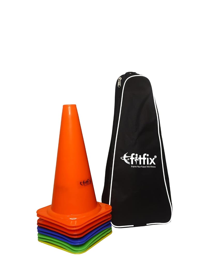 Fitfix Agility Marker Plastic Cones for Soccer, Cricket, Training Traffic Cone, Dog Agility Soccer Cricket Track and Field Sports and Outdoor Agility Training -  Field Sports (Pack of 12) (Height 12 Inches - Large) with strong STORAGE CARRY BAG