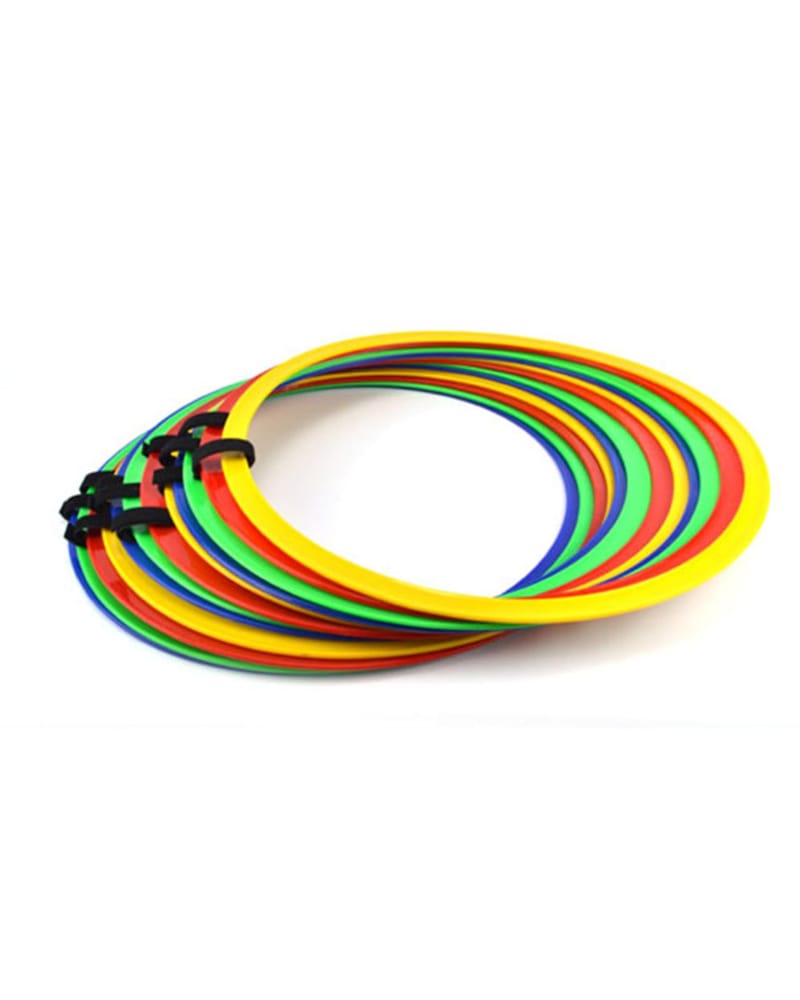 Fitfix® Plastic Sports Agility Ring Ladder Multicolored Footwork Training & Speed Hurdles Set (12 Rings with Velcro) for Soccer Football Tennis Baseball Drills- 18 inch/45 cm Size, Home Gym Equipment