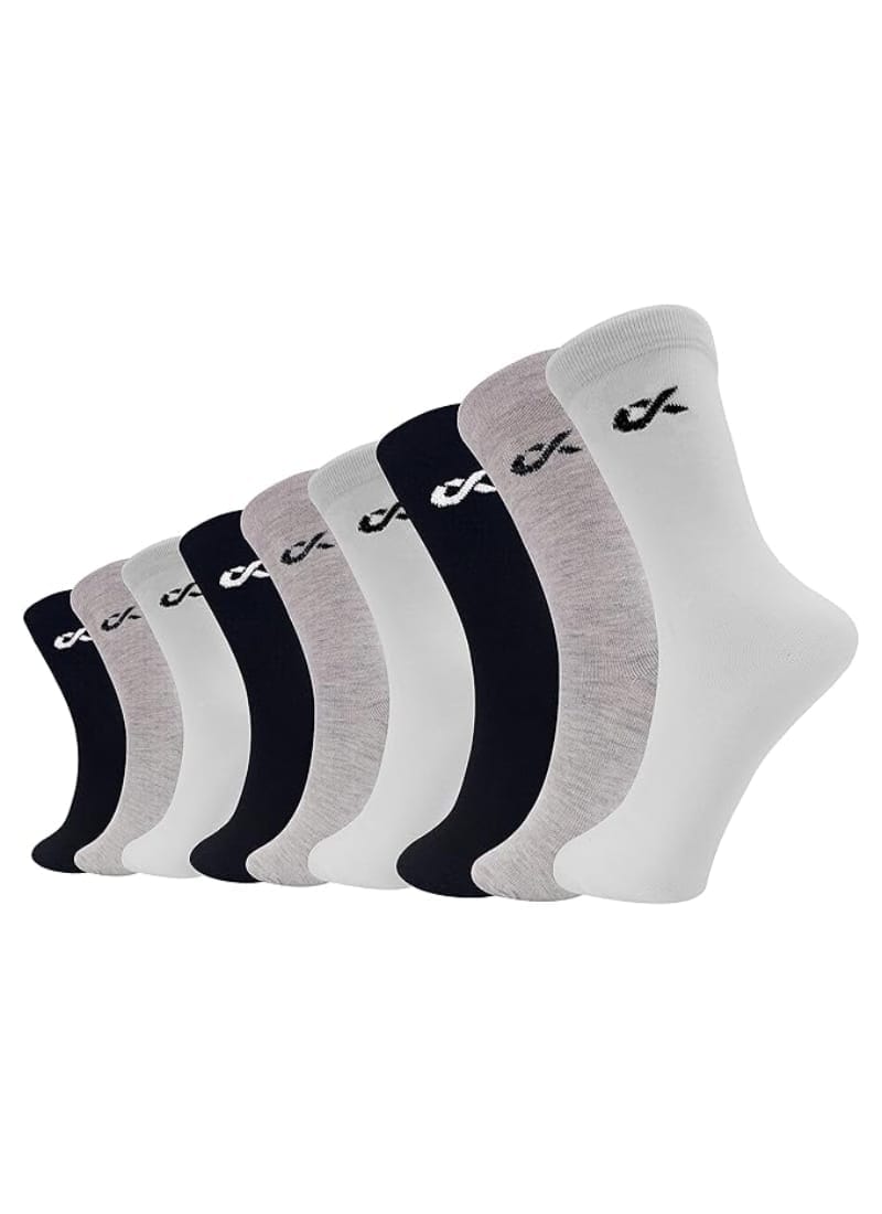 XJARVIS ® Texas Premium Socks for Men's Solid Calf Crew Combed Cotton Full Length Formal Official Socks for Summer, Odour Free & Breathable Comfort, Free Size – (WHITE/GREY/BLACK) Pack of 9