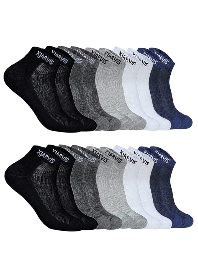 XJARVIS 10 Pairs Ankle Length Half Terry Cotton Bamboo Socks Men & Women for Sports Cushion Unisex Towel Multicolor Socks Ideal for Gym, Casual Wear & Running Odor Free, Pack of 10 White, Black, Dark Grey, Grey, Navy