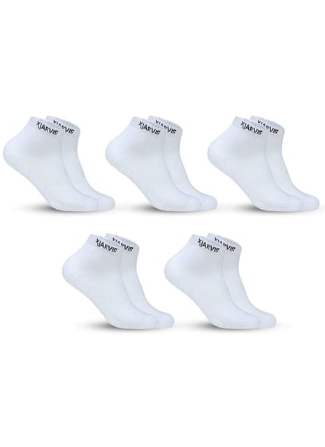 XJARVIS 5 Pairs Ankle Length Half Terry Cotton Bamboo Socks Men & Women for Sports Cushion Unisex Towel Multicolor Socks Ideal for Gym, Casual Wear & Running Odor Free, Pack of 5 White
