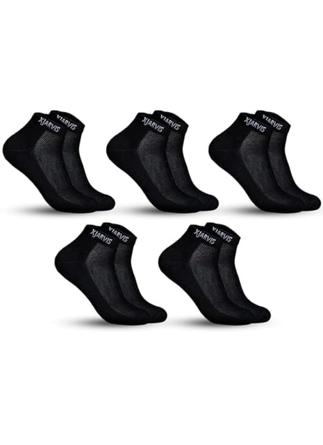 XJARVIS 5 Pairs Ankle Length Half Terry Cotton Bamboo Socks Men & Women for Sports Cushion Unisex Towel Multicolor Socks Ideal for Gym, Casual Wear & Running Odor Free, Pack of 5 Black