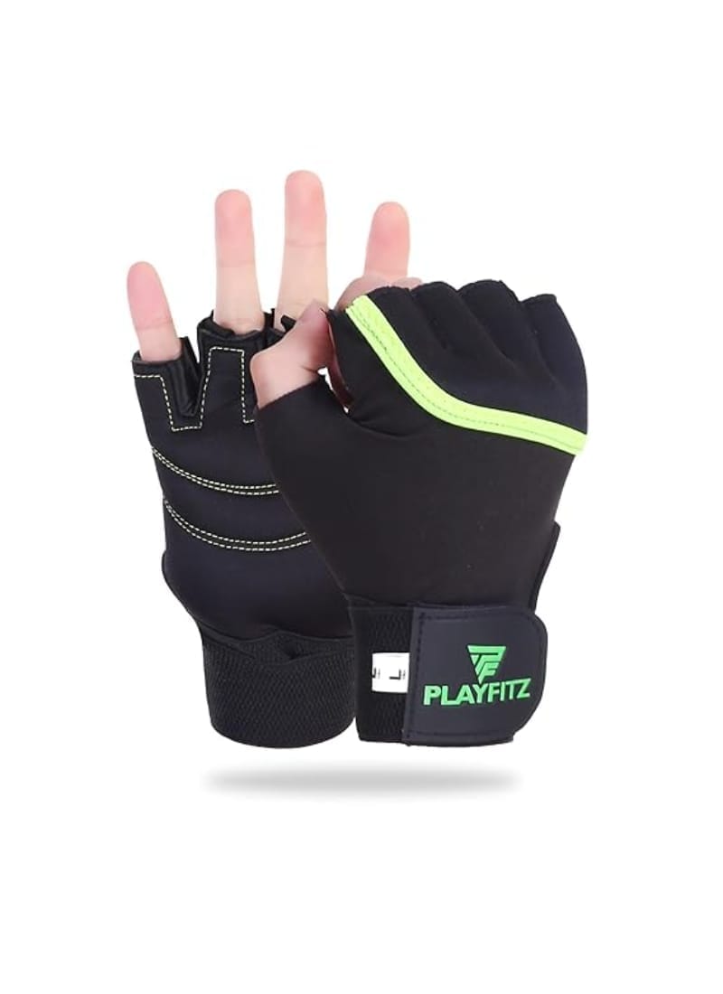 PLAYFITZ Commando Gym Gloves Weight Lifting Gloves Half-Finger for Fitness, Training Exercise, Cycling, Running, Yoga for Men & Women (Black, S/L)