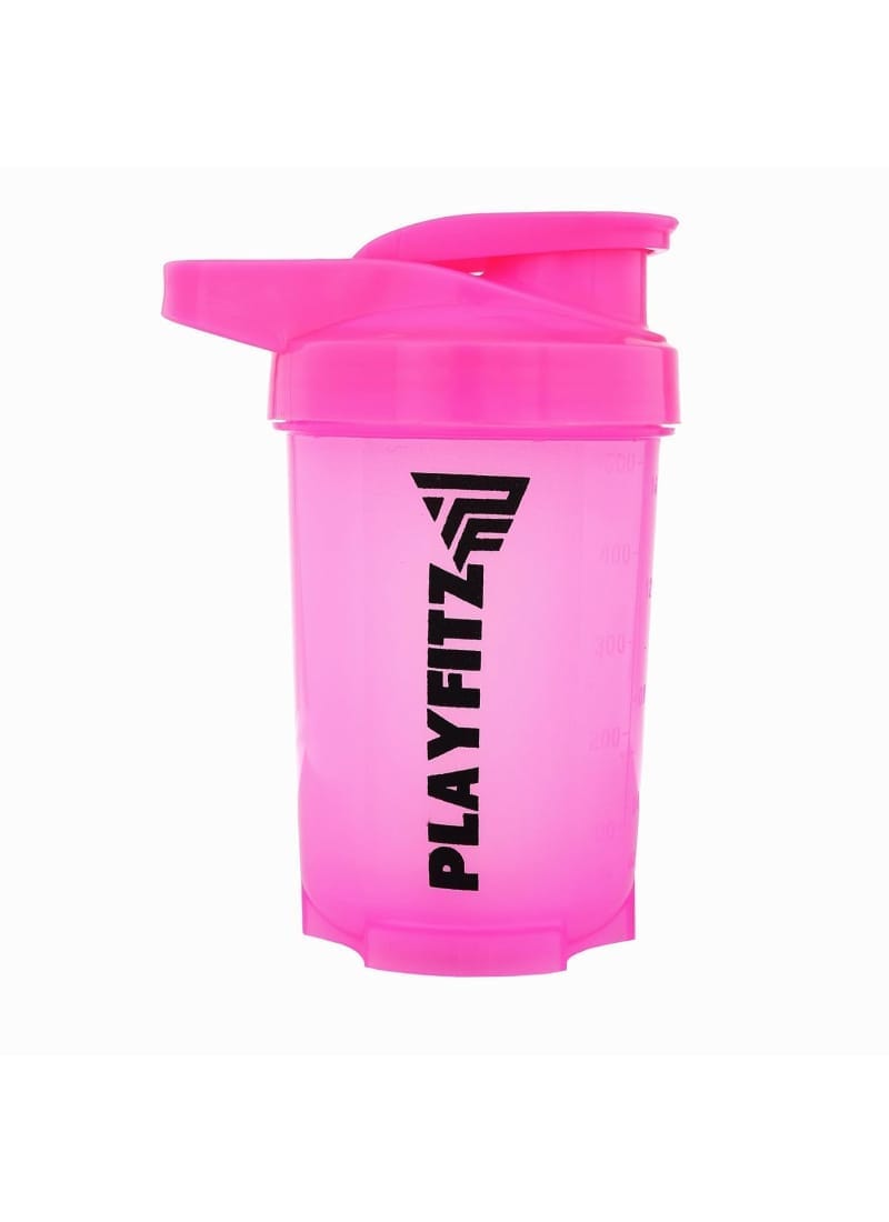 PLAYFITZ Wave Prime Shaker Bottle for Protein Mixes | 500ml. Pre Workout Shaker Bottles | Unbreakable Gym Protein Shaker Bottle with Rounded Bottom | Classic Loop Hook (Pink)