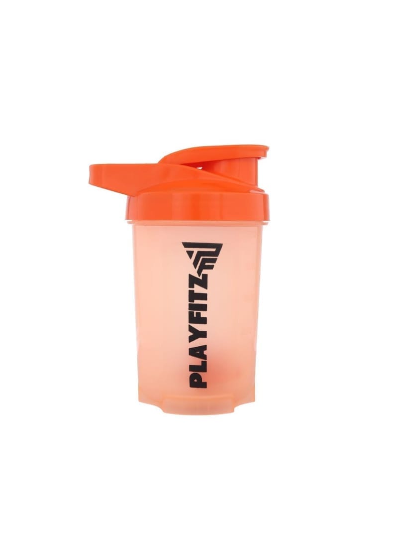 PLAYFITZ Wave Prime Shaker Bottle for Protein Mixes | 500ml. Pre Workout Shaker Bottles | Unbreakable Gym Protein Shaker Bottle with Rounded Bottom | Classic Loop Hook (Orange)