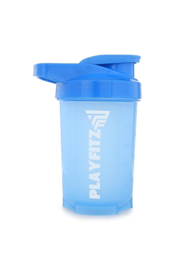 PLAYFITZ Wave Prime Shaker Bottle for Protein Mixes | 500ml. Pre Workout Shaker Bottles | Unbreakable Gym Protein Shaker Bottle with Rounded Bottom | Classic Loop Hook (Blue)