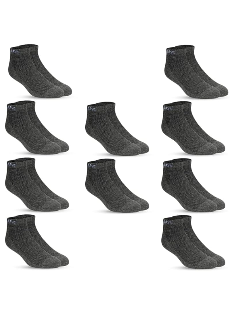 XJARVIS Men's and Women's Combed Cotton Ankle Length Socks With All Day Comfort Ankle Socks for Gym, Running, Sports, Training & Hiking - Pack of 10 Pairs (Free Size) Dark Grey