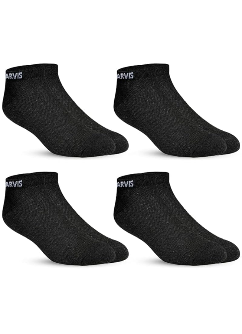 XJARVIS Men's and Women's Combed Cotton Ankle Length Socks With All Day Comfort Ankle Socks for Gym, Running, Sports, Training & Hiking - Pack of 4 Pairs (Free Size) Black