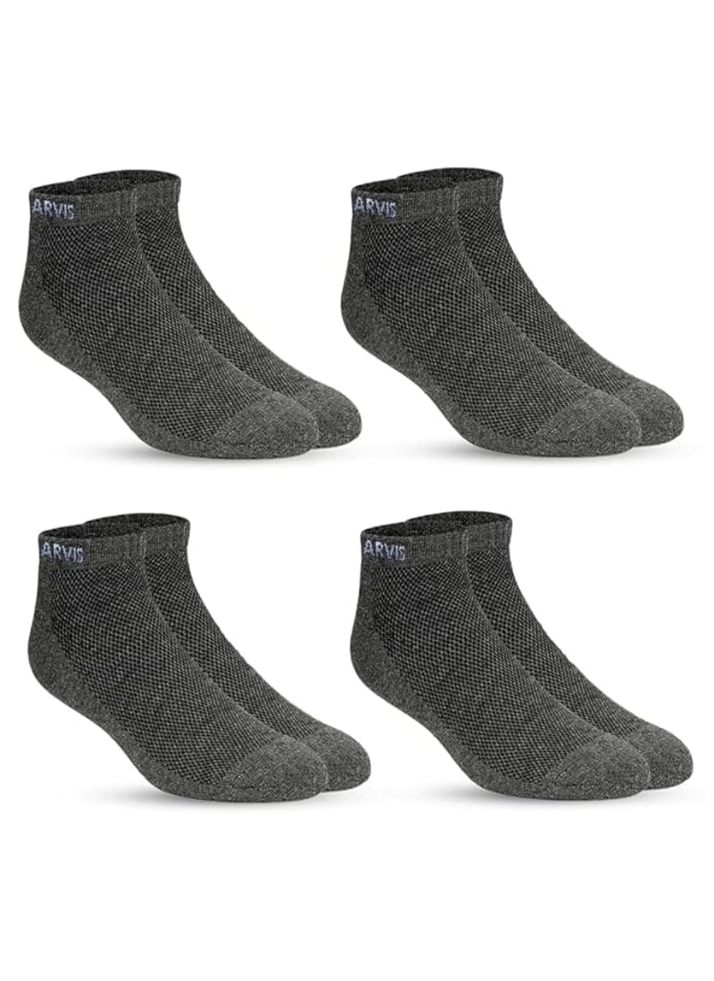 XJARVIS Men's and Women's Combed Cotton Ankle Length Socks With All Day Comfort Ankle Socks for Gym, Running, Sports, Training & Hiking - Pack of 4 Pairs (Free Size) Dark Grey
