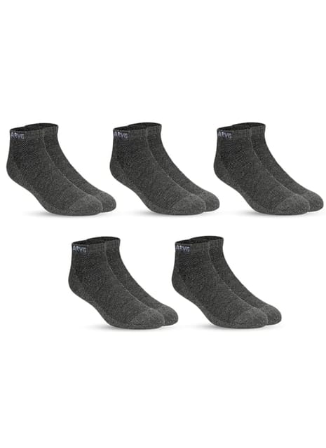 XJARVIS Men's and Women's Combed Cotton Ankle Length Socks With All Day Comfort Ankle Socks for Gym, Running, Sports, Training & Hiking - Pack of 5 Pairs (Free Size) Dark Grey