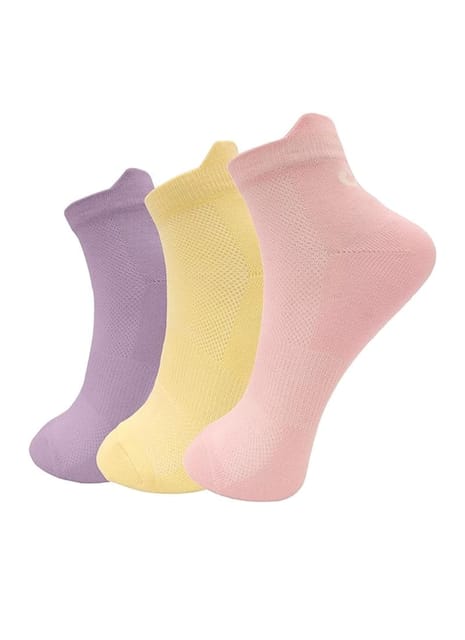 XJARVIS Miami Premium Ankle Socks for Women’s and Girls, Solid Combed Cotton Socks for Gym, Office Wear, Running home Oduor Free Breathable Ultra Soft Pack of 3 (PINK/PURPLE/YELLOW)