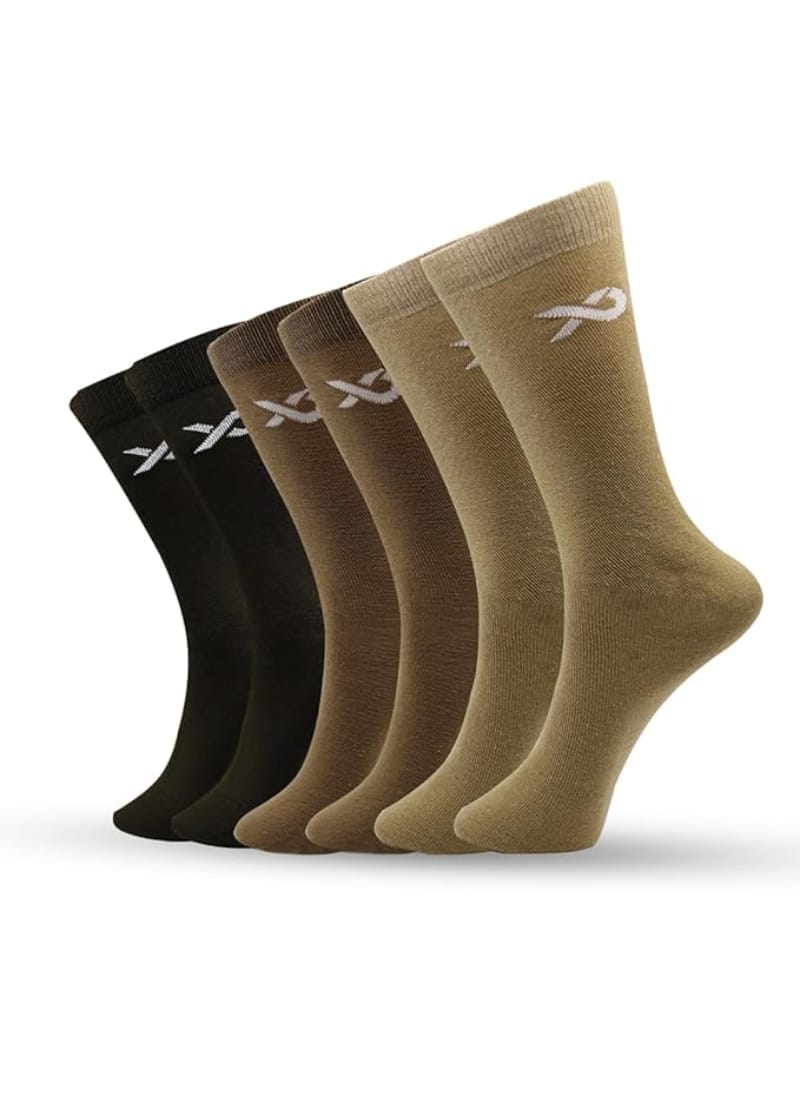 XJARVIS Texas Army Men's Solid Calf Crew Combed Full Length Cotton Formal Socks, Odour Free & Breathable, Free Size - Ideal for Home, Office Wear (Army) Pack of 6