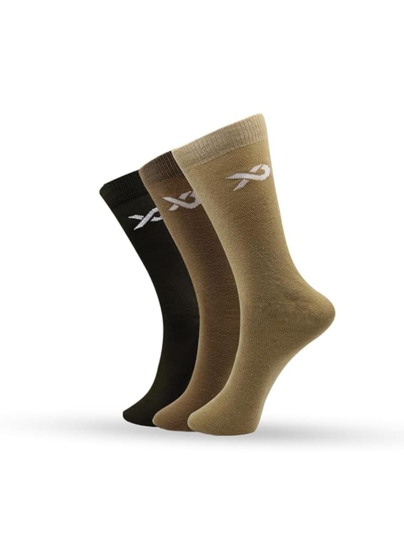 XJARVIS Texas Army Men's Solid Calf Crew Combed Full Length Cotton Formal Socks, Odour Free & Breathable, Free Size - Ideal for Home, Office Wear (Army) Pack of 3