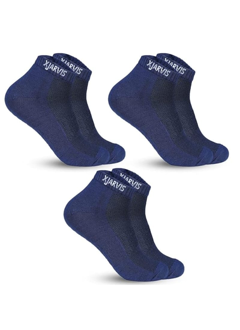 XJARVIS 3 Pairs Ankle Length Half Terry Cotton Bamboo Socks Men & Women for Sports Cushion Unisex Towel Multicolor Socks Ideal for Gym, Casual Wear & Running Odor Free, Pack of 3 Navy
