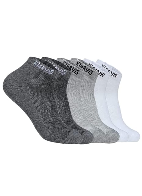 XJARVIS 3 Pairs Ankle Length Half Terry Cotton Bamboo Socks Men & Women for Sports Cushion Unisex Towel Multicolor Socks Ideal for Gym, Casual Wear & Running Odor Free, Pack of 3 Grey, Dark Grey, White