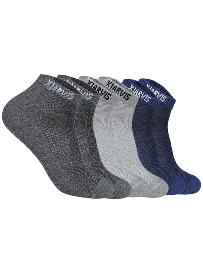 XJARVIS 3 Pairs Ankle Length Half Terry Cotton Bamboo Socks Men & Women for Sports Cushion Unisex Towel Multicolor Socks Ideal for Gym, Casual Wear & Running Odor Free, Pack of 3 Dark Grey, Grey, Navy