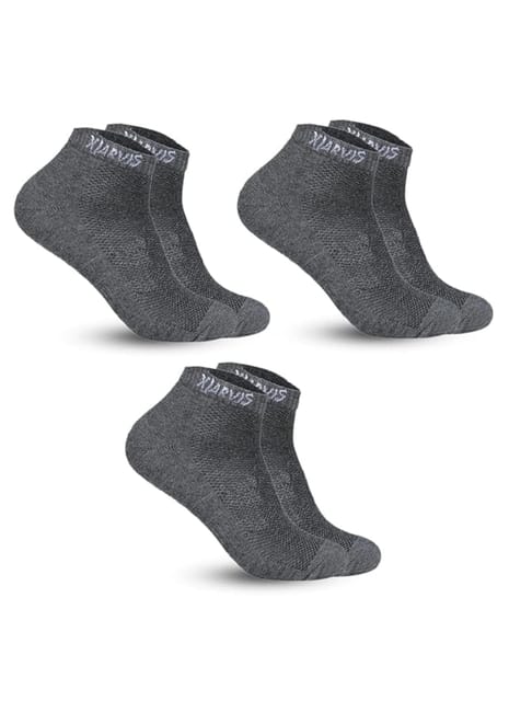 XJARVIS 3 Pairs Ankle Length Half Terry Cotton Bamboo Socks Men & Women for Sports Cushion Unisex Towel Multicolor Socks Ideal for Gym, Casual Wear & Running Odor Free, Pack of 3 Dark Grey