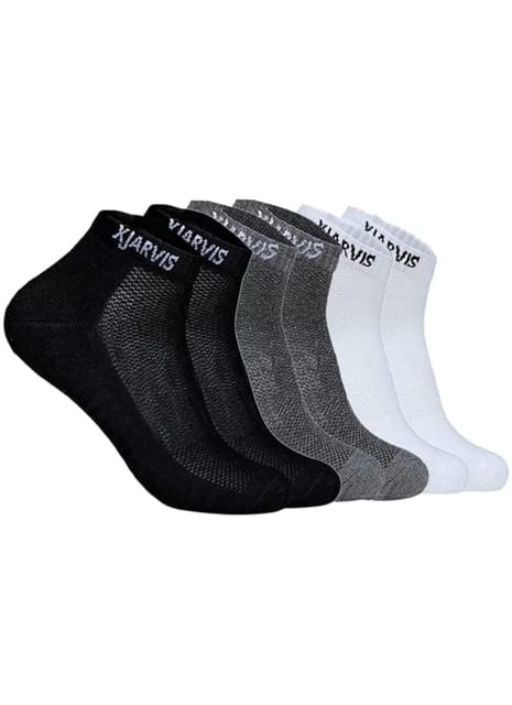 XJARVIS 3 Pairs Ankle Length Half Terry Cotton Bamboo Socks Men & Women for Sports Cushion Unisex Towel Multicolor Socks Ideal for Gym, Casual Wear & Running Odor Free, Pack of 3 Black, Dark Grey, White