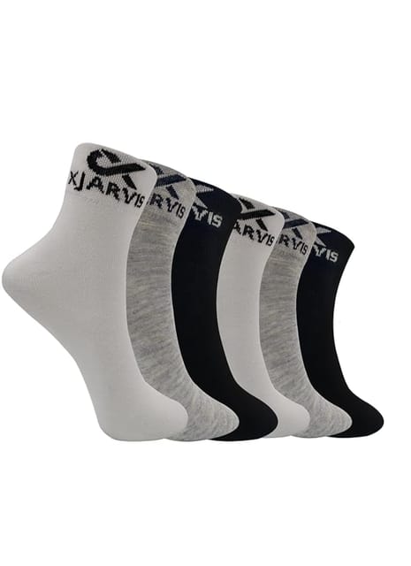 XJARVIS Berlin Premium Cotton Ankle Socks for Men and Women - Free Size, Ideal for Running, Cycling & Gym, Odour Free, Solid Unisex Ankle Length Socks (BLACK/GREY/WHITE) Pack of 6