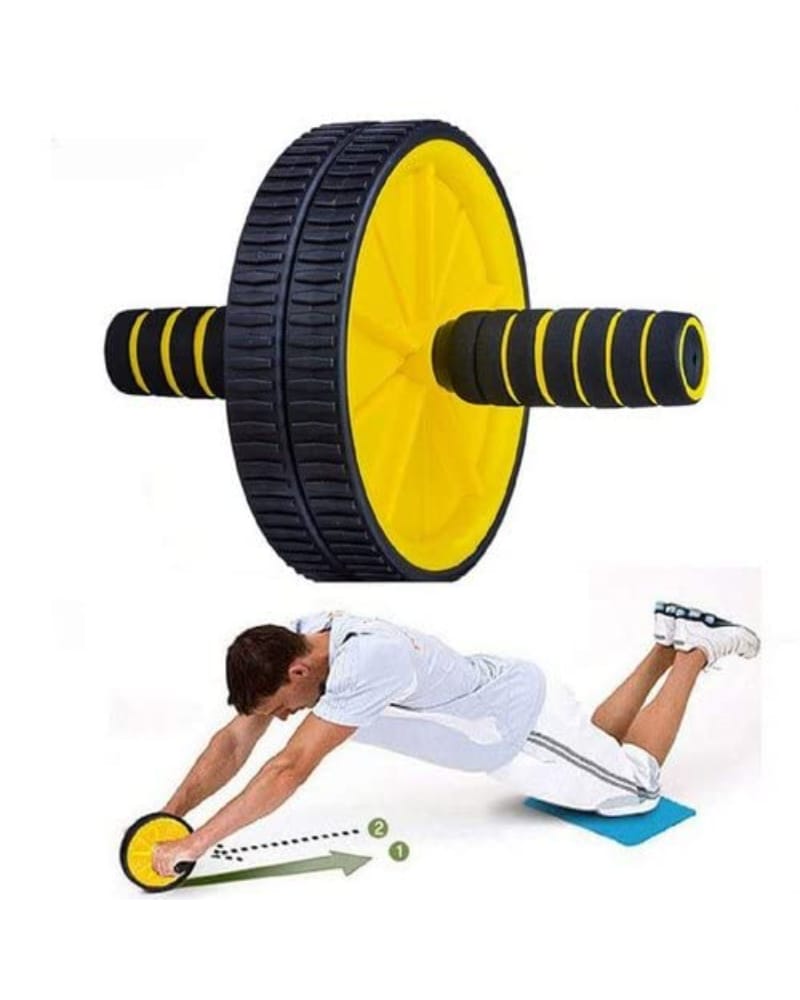 Fitfix® Home Gym Ab Roller Indoor/outdoor Ab Wheel for Abs Workouts 6 Month Warranty/Dual Abdominal Exercise/Core Workouts for Men and Women (6 MM Safe Knee Mat, Yellow Roller)