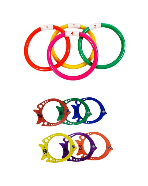 Fitfix™ Swimming Toy Set of Underwater Games, Diving Vertical Fish, Sinker Rings I Diving Toys for Children I Ideal Gift Set - Made in India (Sinker Ring +Diving Vertical Fish) Combo