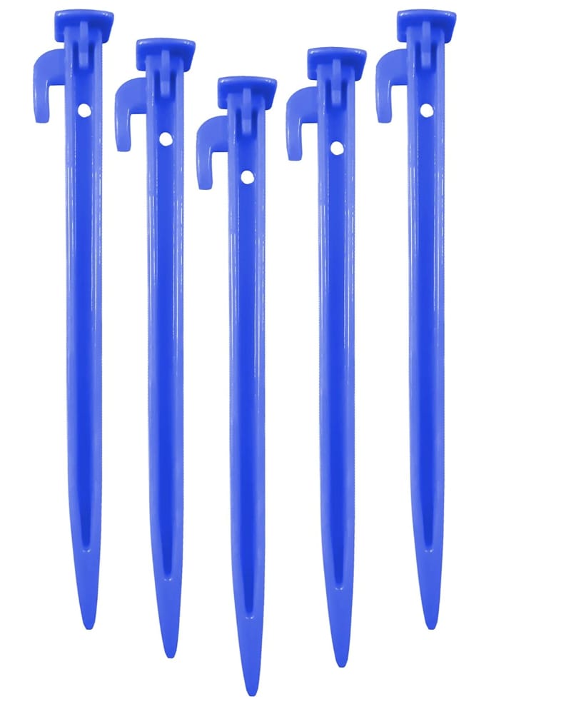 Fitfix Plastic Tent Stakes / Ground Pegs Heavy Duty and Larger Durable Tent Pegs Spike Hook for Campings Outdoor and Garden Lawn, Sturdy Canopy Stakes Accessories Suitable for Sand Beach Woods (Blue)