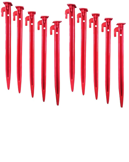 Fitfix Plastic Tent Stakes/Ground Pegs Heavy Duty and Larger Durable Tent Pegs Spike Hook for Campings Outdoor and Garden Lawn, Sturdy Canopy Stakes Accessories Suitable for Sand Beach Woods (Red)