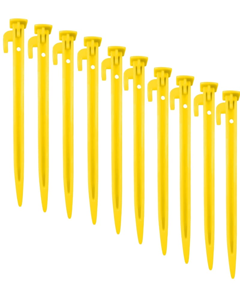 Fitfix® Plastic Tent Stakes/Ground Pegs Heavy Duty and Larger Durable Spike Hook for Campings Outdoor and Garden Lawn, Sturdy Canopy Stakes Accessories Suitable for Sand Beach Woods (Yellow)