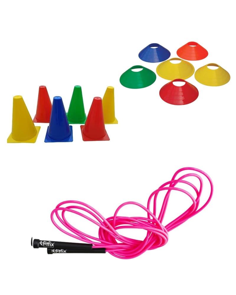 Fitfix® Marker Cone 6 Inch 6 Pcs, Space Marker Cones 20 Pcs, Skipping Rope 9 Ft-1 ps