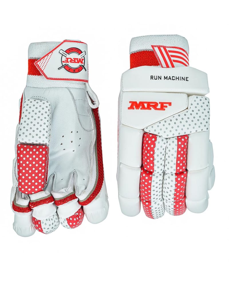 AASHRAY MRF Cricket Batting Gloves, Run Machine (White/Red, Mens, Right)