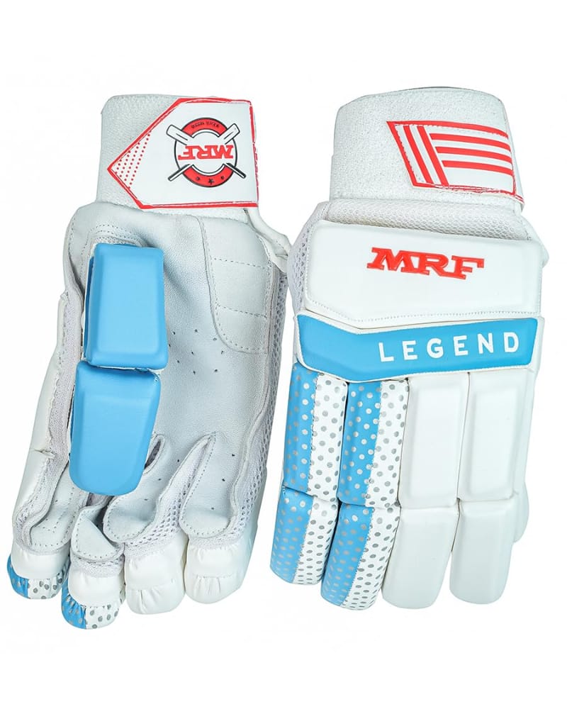 AASHRAY MRF Legend Cricket Batting Gloves (White/Blue, Mens, Right)