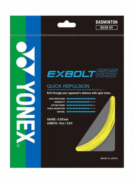 Yonex BG 65 Exbolt Badminton String | Repulsion, Control, and Durability | Yellow, White, Black