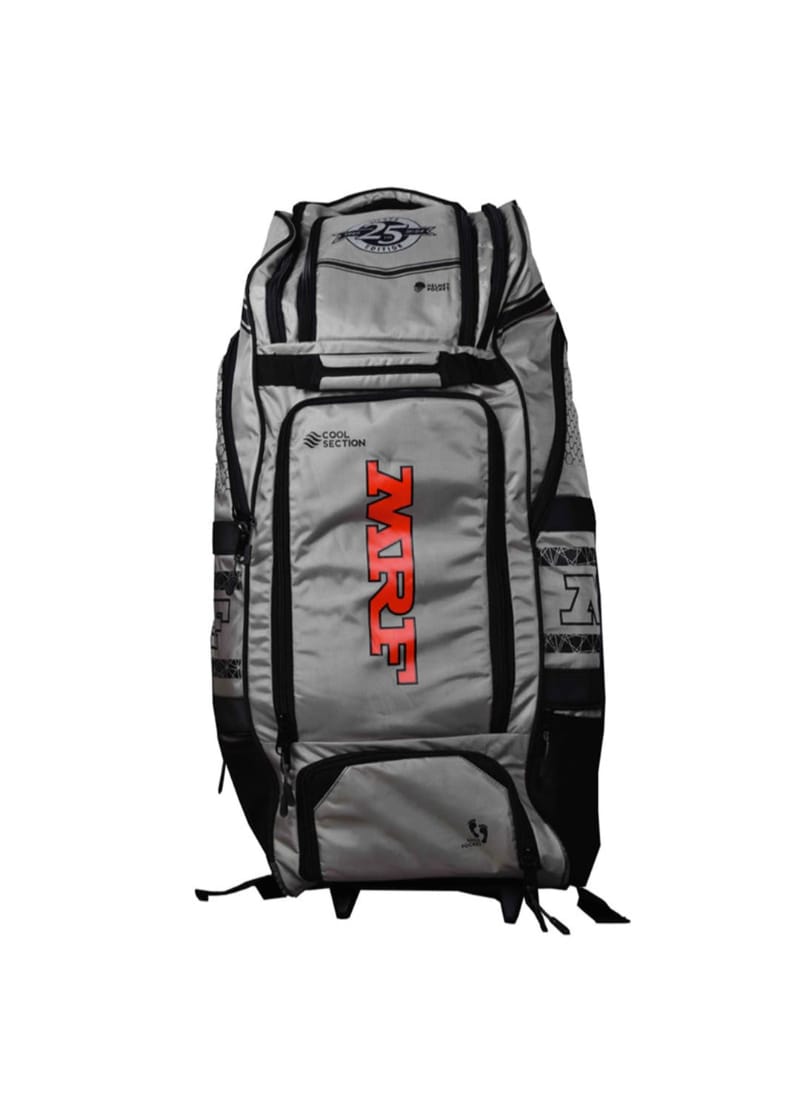 AASHRAY MRF Cricket Kit Bag VK-18 Silver Edition Duffle Wheelie Cricket kit Bag. Multiple Pockets to keep everything organised. Specially Designed for Cricket Lovers Silver.