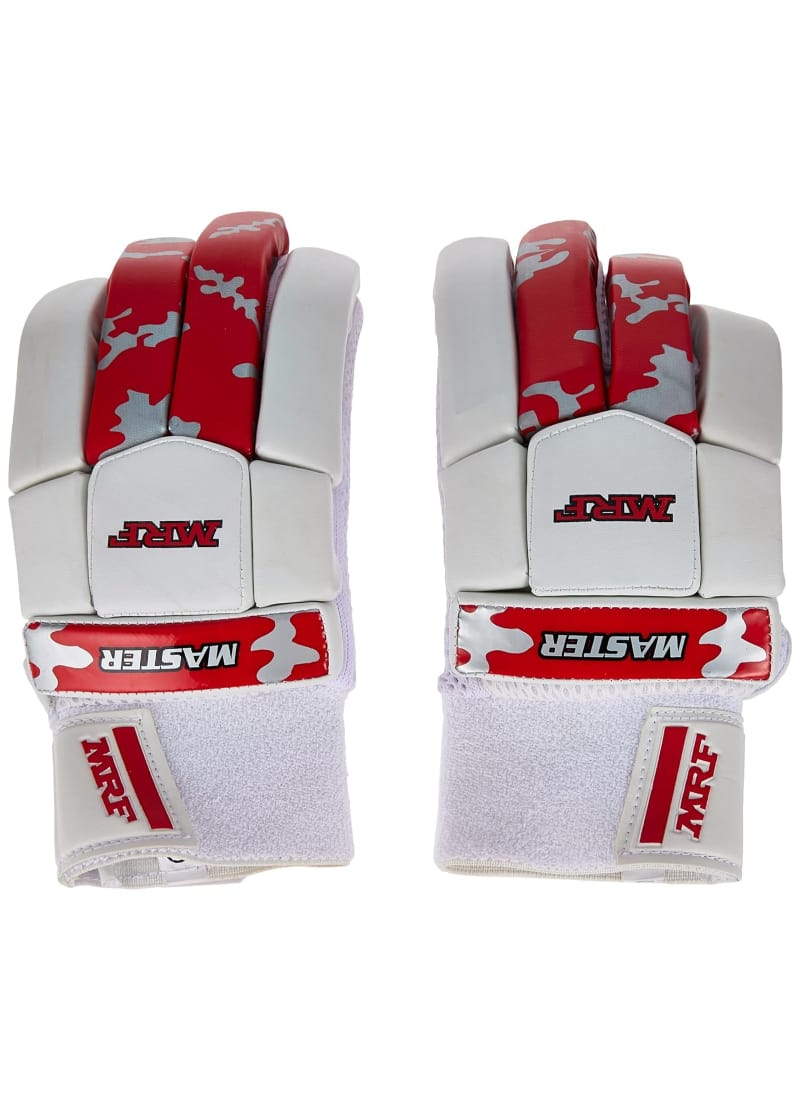 AASHRAY MRF Master Leather Palm Cricket Batting Gloves, Ideal for Coaching, Training, Academy Play, Amateur Level (White/Red, Mens-Adult, Right)